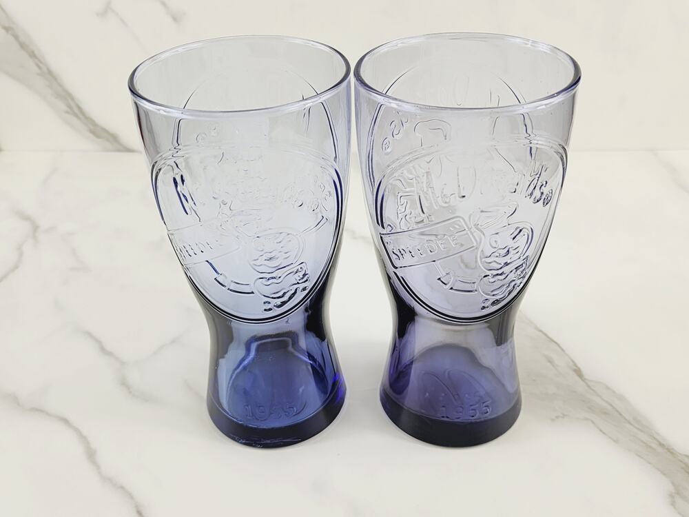 McDonald's Blue Purple Tall Glass 1955 Drinking Glasses 6 1/2" Retro Tumbler x2
